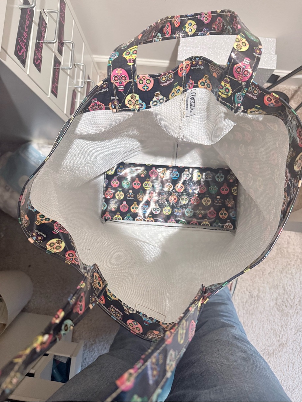 Consuela Black Tote with Colorful Sugar Skulls - Picture 2 of 2